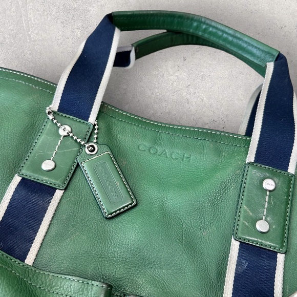 COACH Heritage Web F70558 Green Leather Foldover Tote Messenger Men’s Bag - Picture 9 of 11